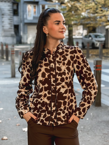 Chemise à motifs Orla - Beige/Chocolat