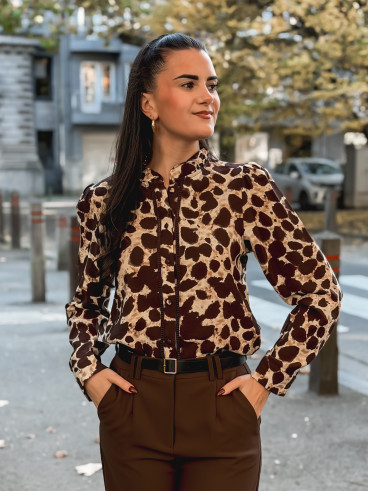 Chemise à motifs Orla - Beige/Chocolat