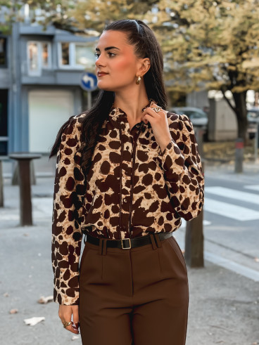Chemise à motifs Orla - Beige/Chocolat