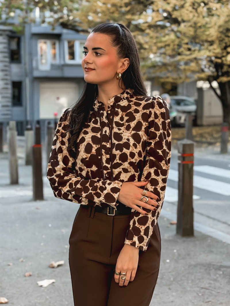 Chemise à motifs Orla - Beige/Chocolat