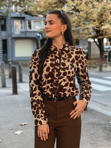 Chemise à motifs Orla - Beige/Chocolat