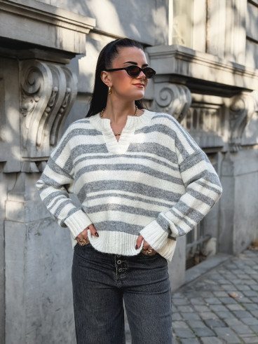 Pull ligné Adria - Blanc/Gris