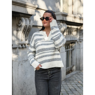 Pull ligné Adria - Blanc/Gris