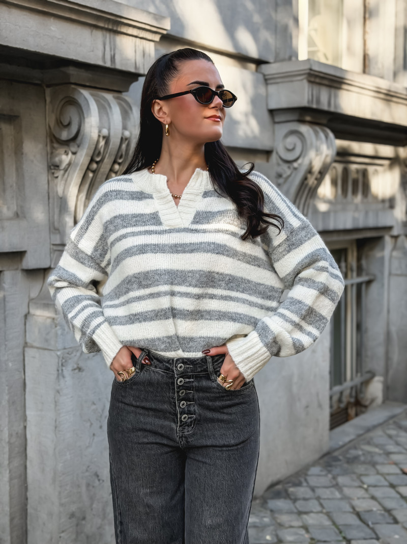 Pull ligné Adria - Blanc/Gris