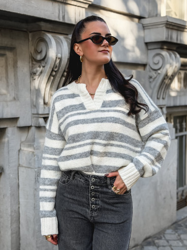 Pull ligné Adria - Blanc/Gris