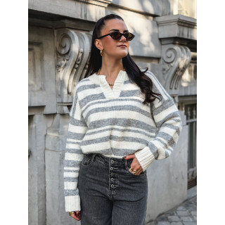 Pull ligné Adria - Blanc/Gris