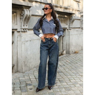 Crop chemise lignée Honorine - Bleu/Blanc