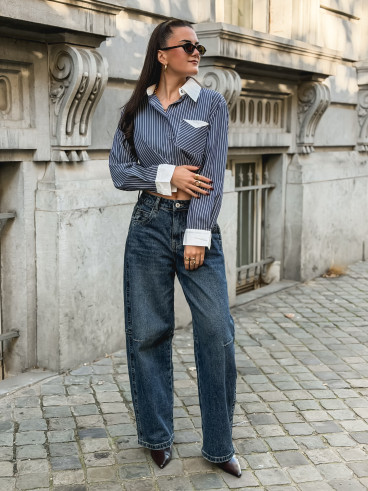 Crop chemise lignée Honorine - Bleu/Blanc