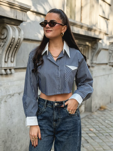 Crop chemise lignée Honorine - Bleu/Blanc