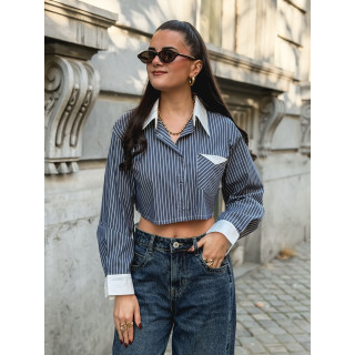 Crop chemise lignée Honorine - Bleu/Blanc