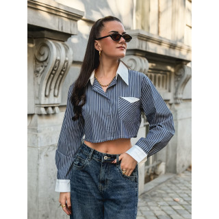 Crop chemise lignée Honorine - Bleu/Blanc