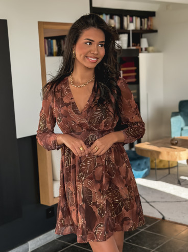 Robe à fleurs Évora - Chocolat/Doré Robe à fleurs Évora - Chocolat/Doré