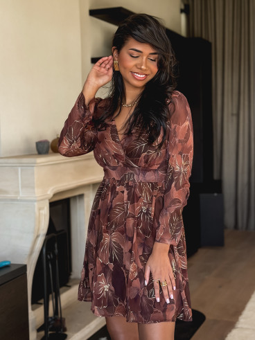Robe à fleurs Évora - Chocolat/Doré Robe à fleurs Évora - Chocolat/Doré