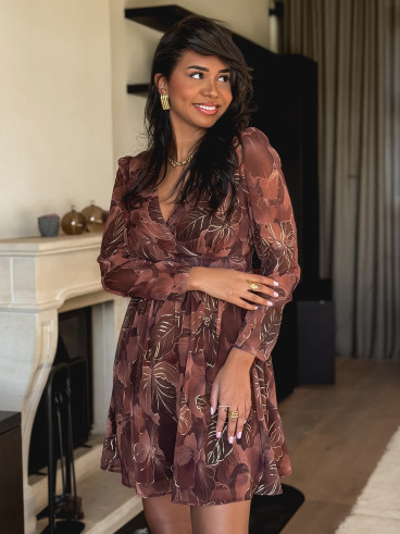 Robe à fleurs Évora - Chocolat/Doré Robe à fleurs Évora - Chocolat/Doré