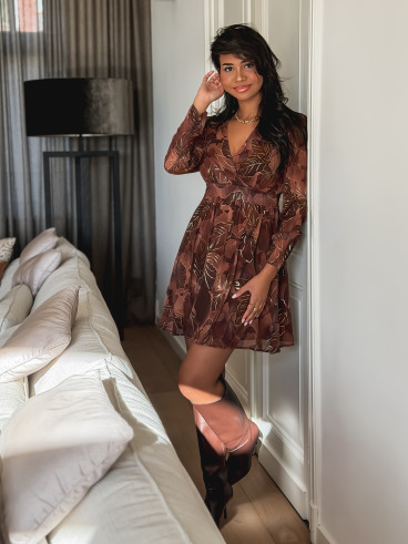 Robe à fleurs Évora - Chocolat/Doré Robe à fleurs Évora - Chocolat/Doré