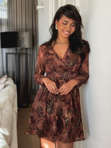 Robe à fleurs Évora - Chocolat/Doré Robe à fleurs Évora - Chocolat/Doré