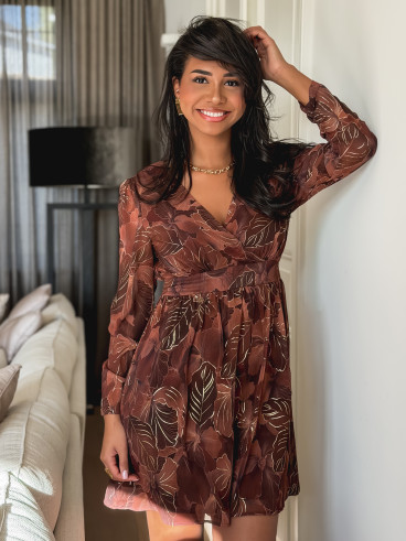 Robe à fleurs Évora - Chocolat/Doré Robe à fleurs Évora - Chocolat/Doré