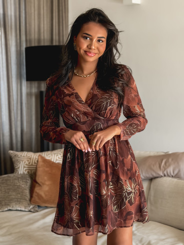 Robe à fleurs Évora - Chocolat/Doré Robe à fleurs Évora - Chocolat/Doré