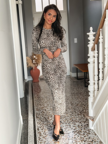 Robe léopard Arlita - Beige/Noir