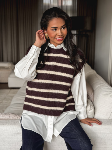 Pull ligné Hermine - Chocolat