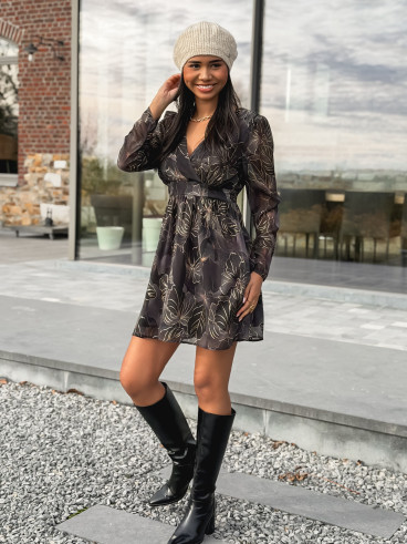 Robe à fleurs Évora - Noir/Doré