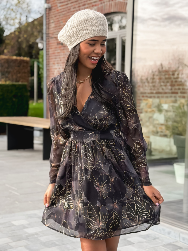 Robe à fleurs Évora - Noir/Doré Robe à fleurs Évora - Noir/Doré