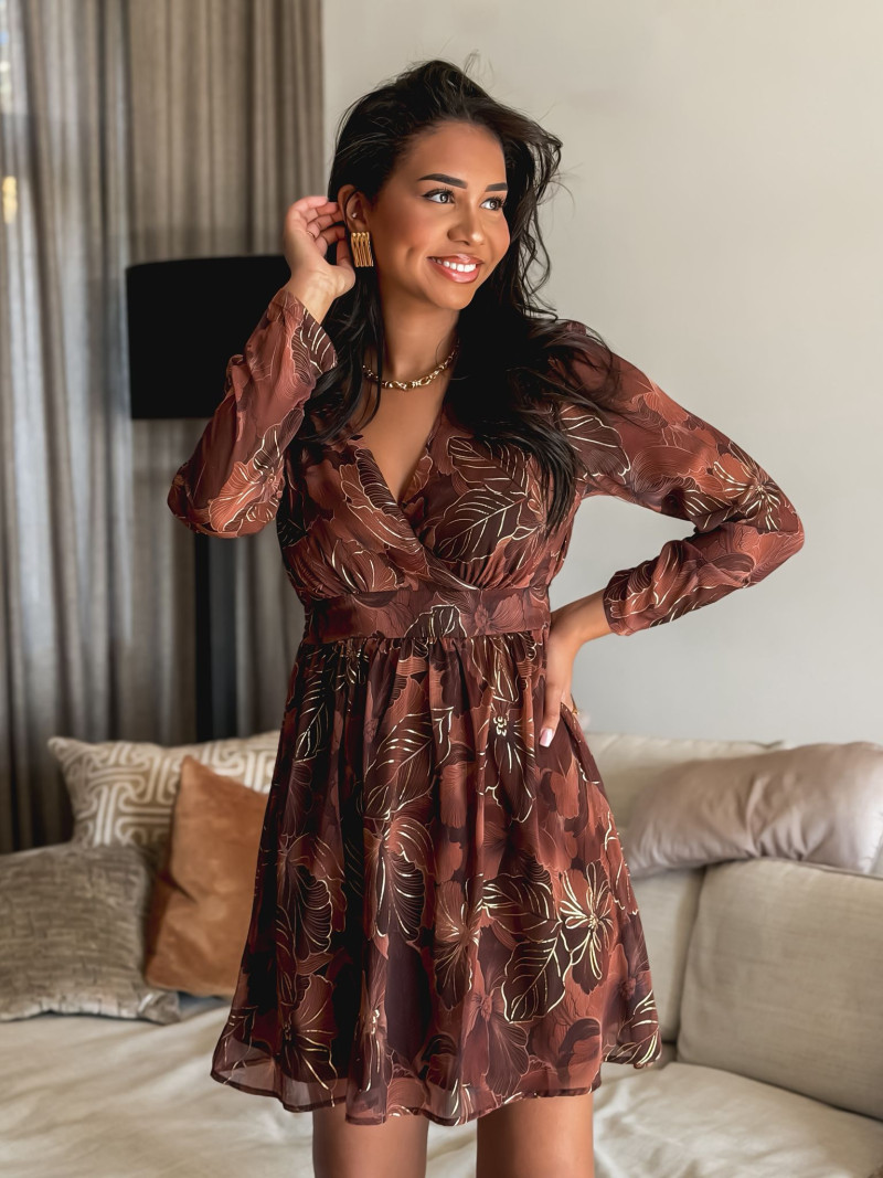 Robe à fleurs Évora - Chocolat/Doré Robe à fleurs Évora - Chocolat/Doré