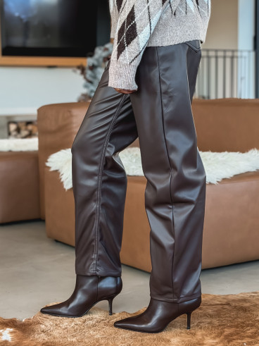 Pantalon en simili Rachelle - Chocolat