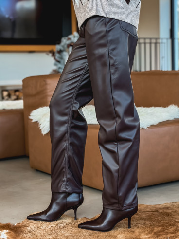 Pantalon en simili Rachelle - Chocolat