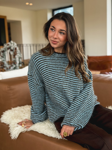Pull ligné Lobélia - Bleu/Chocolat