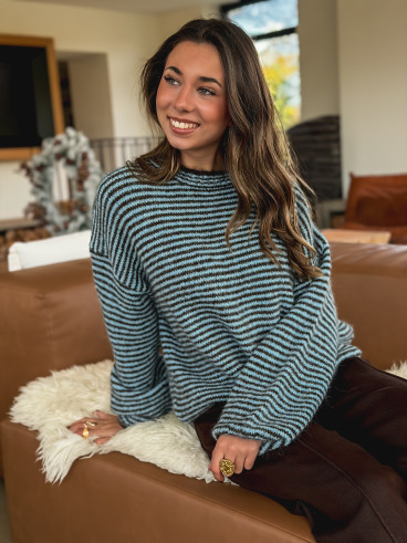 Pull ligné Lobélia - Bleu/Chocolat