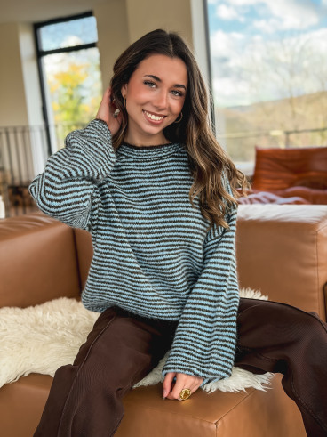 Pull ligné Lobélia - Bleu/Chocolat