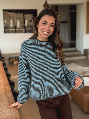 Pull ligné Lobélia - Bleu/Chocolat
