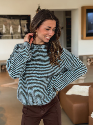 Pull ligné Lobélia - Bleu/Chocolat