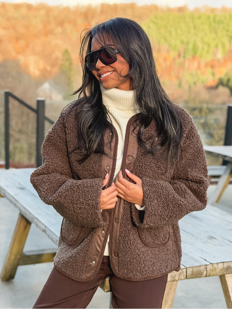 Veste en teddy Lyria - Chocolat