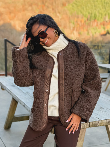 Veste en teddy Lyria - Chocolat