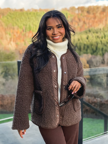 Veste en teddy Lyria - Chocolat