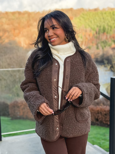 Veste en teddy Lyria - Chocolat