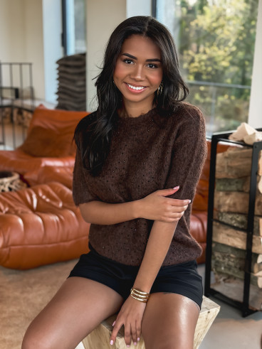 Pull à strass Fédora - Chocolat