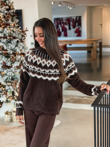 Pull à motifs Yuki - Chocolat