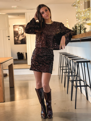 Jupe courte à sequins Céona - Chocolat