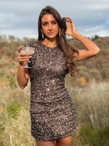 Robe à sequins Lina - Taupe