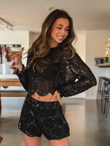 Blouse à sequins Jamila - Noir