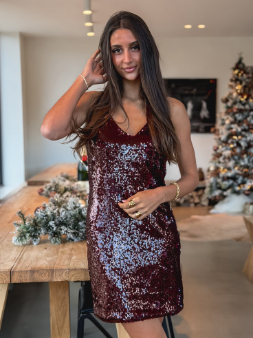 Robe courte à sequins Yvana - Bordeaux
