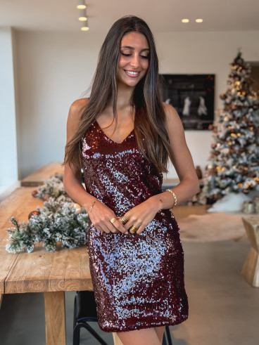 Robe courte à sequins Yvana - Bordeaux