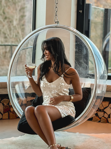 Robe courte à sequins Yvana - Ecru