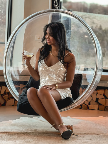 Robe courte à sequins Yvana - Ecru