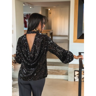 Blouse à sequins Clélie - Noir