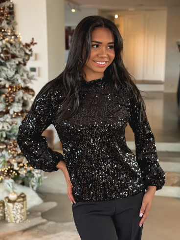 Blouse à sequins Clélie - Noir