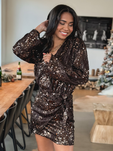 Robe courte à sequins Palma - Chocolat
